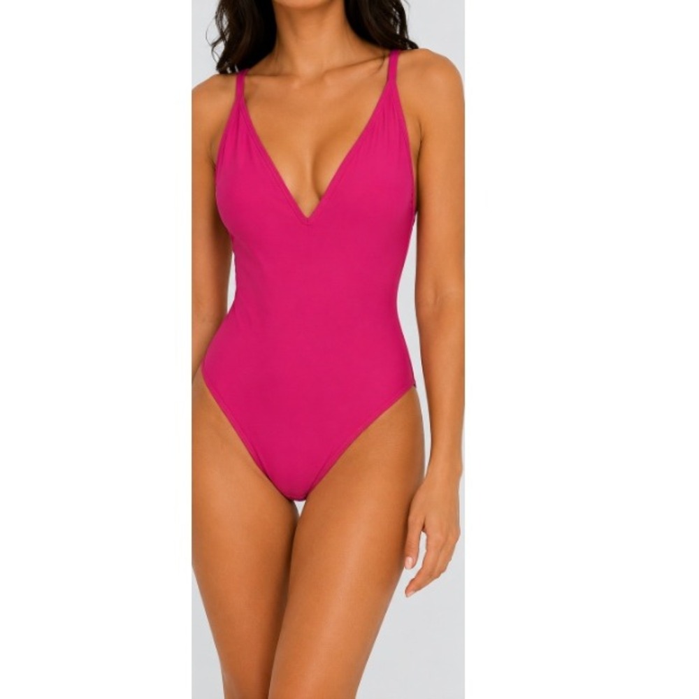 TA3 Women's Pink Plungey One Piece Swimsuit Size M Extra Long NWT